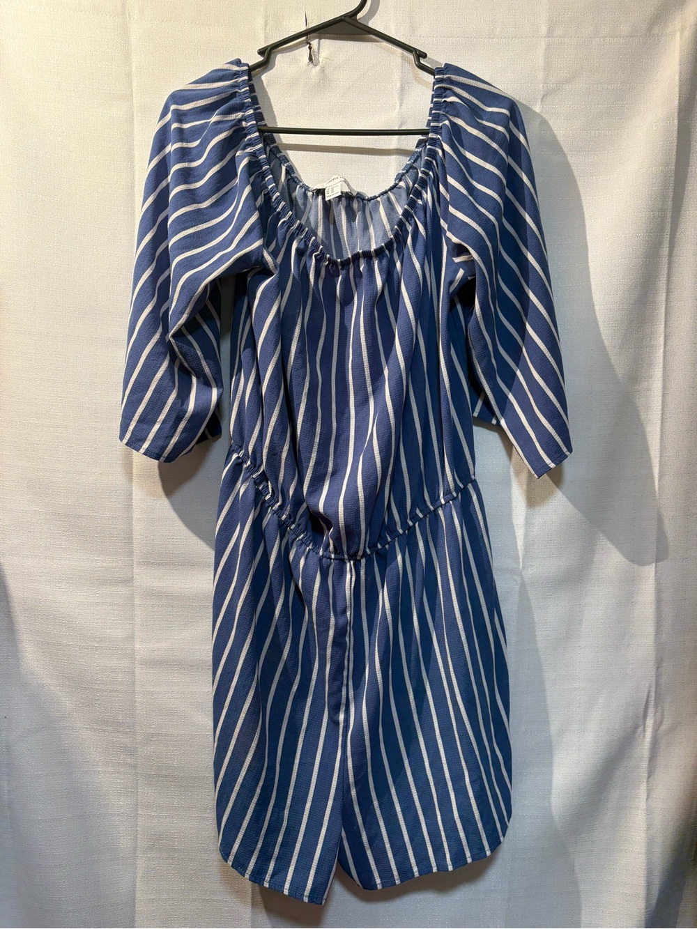 Forever 21 Blue & White Striped Romper,Knee-Length,Playful,Slenderizing!Coastal